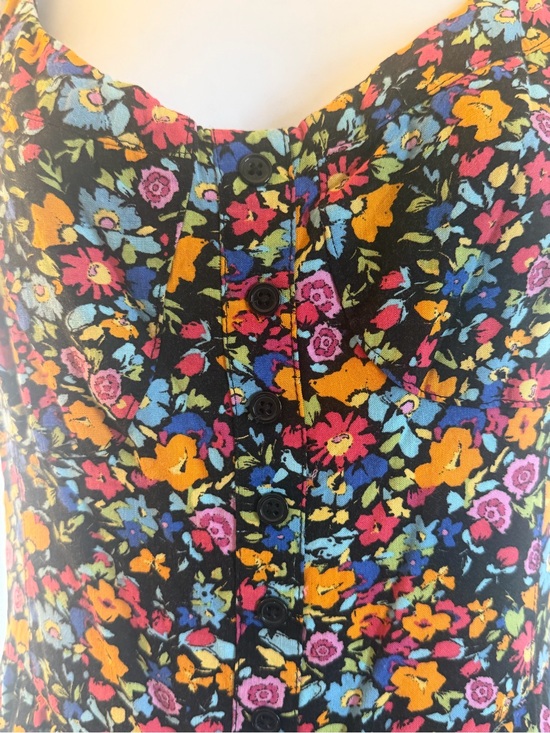 wild fable Pants - Floral Button-Front Romper in Black with Multicolor Flowers. Faded Glory
